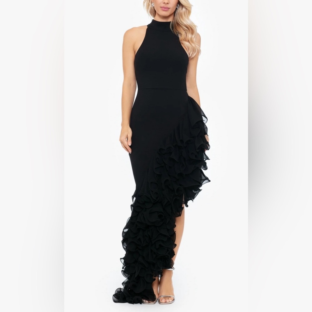 Ruffle Detail Asymmetric Body-Con Gown